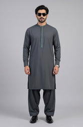 CHARCOAL-GREEN EMBROIDERED BLENDED KAMEEZ SHALWAR