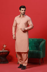 FESTIVE'23 MEN KAMEEZ SHALWAR PLAIN PEACH
