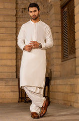 EXCLUSIVE WINTER'23 MEN KAMEEZ SHALWAR PLAIN OFF WHITE