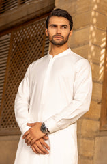 EXCLUSIVE WINTER'23 MEN KAMEEZ SHALWAR PLAIN OFF WHITE