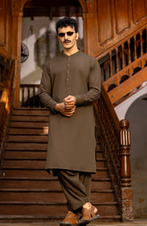 WINTER'23 MEN KAMEEZ SHALWAR PLAIN DEEP OLIVE