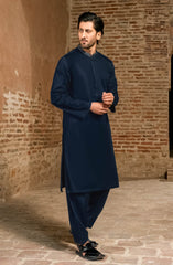 NAVY EMBROIDERED 100% COTTON KAMEEZ SHALWAR