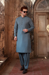 STONE BLUE BLENDED KAMEEZ SHALWAR