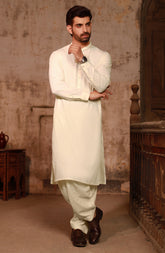 CREAM EMBROIDERED BLENDED KAMEEZ SHALWAR