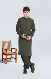 OLIVE-GREEN BLENDED KAMEEZ SHALWAR