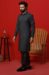 FESTIVE'23 MEN KAMEEZ SHALWAR PLAIN CHARCOAL GREY