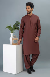 PRE WINTER'23 MEN KAMEEZ SHALWAR PLAIN BRICK RED