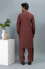 PRE WINTER'23 MEN KAMEEZ SHALWAR PLAIN BRICK RED