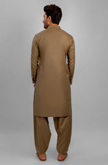MEN KAMEEZ SHALWAR EMBROIDERED WOOD BROWN
