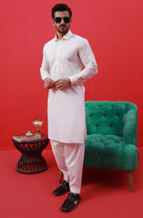 FESTIVE'23 MEN KAMEEZ SHALWAR PLAIN OFF WHITE