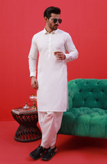 FESTIVE'23 MEN KAMEEZ SHALWAR PLAIN OFF WHITE