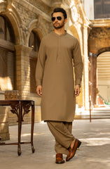WINTER'23 MEN KAMEEZ SHALWAR PLAIN LIGHT OLIVE