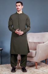 OLIVE GREEN KAMEEZ SHALWAR WITH WAIST COAT