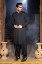 DARK GREY EMBROIDERED BLENDED KAMEEZ SHALWAR