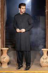 DARK GREY EMBROIDERED BLENDED KAMEEZ SHALWAR