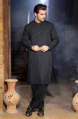 DARK GREY EMBROIDERED BLENDED KAMEEZ SHALWAR