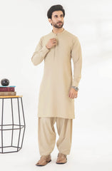 LIGHT BEIGE EMBROIDERED BLENDED KAMEEZ SHALWAR