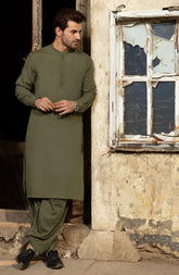 OLIVE BLENDED KAMEEZ SHALWAR