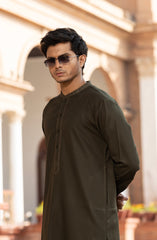 OLIVE BLENDED EMBROIDERED KAMEEZ SHALWAR