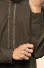 OLIVE BLENDED EMBROIDERED KAMEEZ SHALWAR