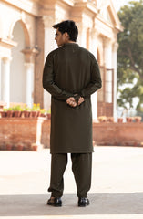OLIVE BLENDED EMBROIDERED KAMEEZ SHALWAR