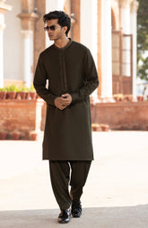 OLIVE BLENDED EMBROIDERED KAMEEZ SHALWAR