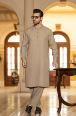 KHAKI BLENDED EMBROIDERED KAMEEZ SHALWAR