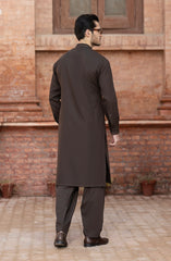 CHOCOLATE-BROWN BLENDED EMBROIDERED KAMEEZ SHALWAR