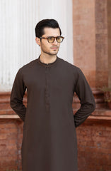 CHOCOLATE-BROWN BLENDED EMBROIDERED KAMEEZ SHALWAR