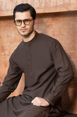 CHOCOLATE-BROWN BLENDED EMBROIDERED KAMEEZ SHALWAR