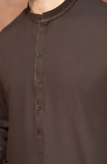 CHOCOLATE-BROWN BLENDED EMBROIDERED KAMEEZ SHALWAR