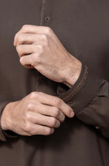 CHOCOLATE-BROWN BLENDED EMBROIDERED KAMEEZ SHALWAR