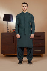 TEAL GREEN KAMEEZ SHALWAR WITH WAIST COAT