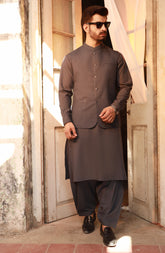 CHARCOAL KAMEEZ SHALWAR WITH WAIST COAT