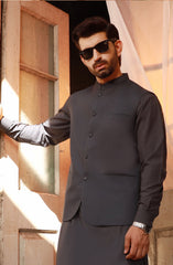 CHARCOAL KAMEEZ SHALWAR WITH WAIST COAT