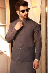 CHARCOAL KAMEEZ SHALWAR WITH WAIST COAT