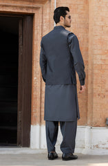 CHARCOAL BLENDED KAMEEZ SHALWAR WITH EMBROIDERED WAISTCOAT