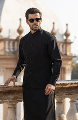BLACK BLENDED KAMEEZ SHALWAR WAISTCOAT
