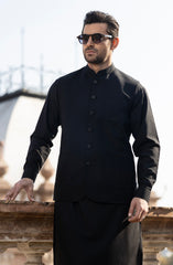 BLACK BLENDED KAMEEZ SHALWAR WAISTCOAT