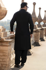 BLACK BLENDED KAMEEZ SHALWAR WAISTCOAT