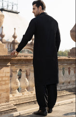 BLACK BLENDED KAMEEZ SHALWAR WAISTCOAT
