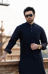 NAVY BLENDED KAMEEZ SHALWAR WAISTCOAT