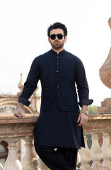 NAVY BLENDED KAMEEZ SHALWAR WAISTCOAT