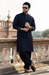 NAVY BLENDED KAMEEZ SHALWAR WAISTCOAT