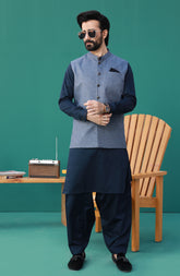 PRE WINTER'23 MEN WAISTCOAT PLAIN TEAL GREY