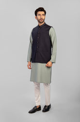 PRE WINTER'23 MEN WAISTCOAT PLAIN CHARCOAL