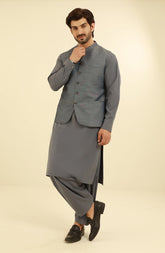 CHARCOAL KAMEEZ SHALWAR WITH WAIST COAT