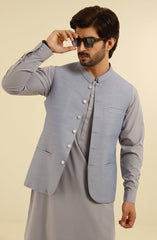 LIGHT BLUE KAMEEZ SHALWAR WITH WAIST COAT