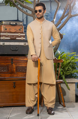 LIGHT BEIGE KAMEEZ SHALWAR WITH WAIST COAT