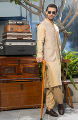 LIGHT BEIGE KAMEEZ SHALWAR WITH WAIST COAT